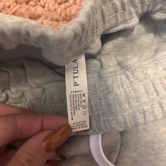 P’tula Womens XS Gray Pull On Mini Skirt Cozy Active Drawstring Pockets - Picture 3 of 6